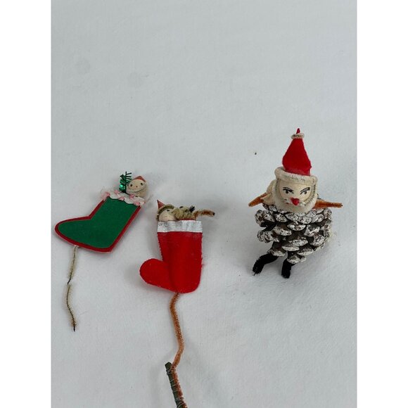 Other - Vintage Christmas Ornaments Lot Of 3 Pinecone Santa & Stockings Felt & Pipe Clea